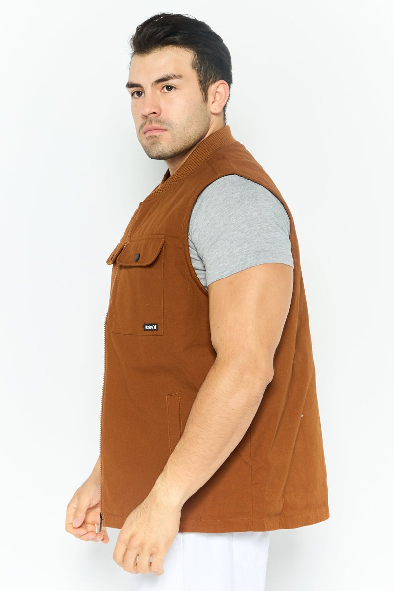 Hurley Men Sportswear Fit Sleeveless Outdoor Jacket Vest, Brown  - Image 3