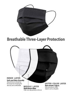 Dada 3 Layer Protective Mask, Disposable Black And White Face Masks, Flat & High Elastic Ear Loops, 50 Pcs/Box  - Image 3