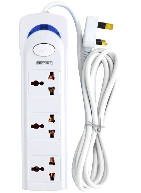 Unipower Power Strips Ex-1242 Extension Cord with 3 way Outlets with switch, Universal Plug Adapter, Charging Socket with 3 meter Extension Cord (White)