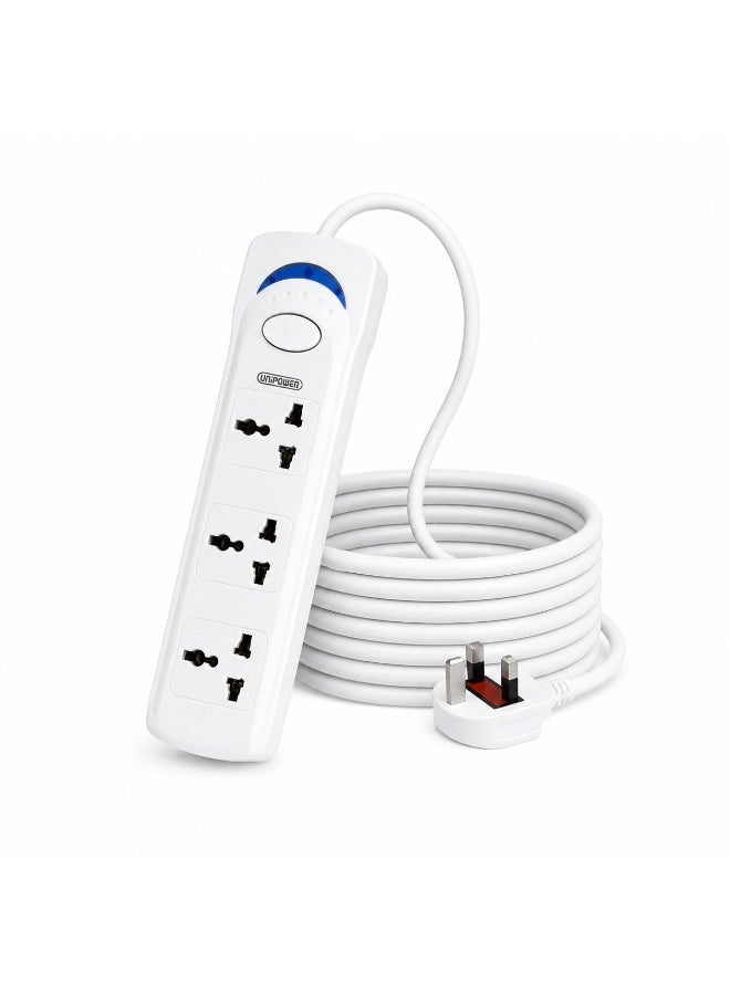 Unipower Power Strips Ex-1242 Extension Cord with 3 way Outlets with switch, Universal Plug Adapter, Charging Socket with 3 meter Extension Cord (White) - Image 1