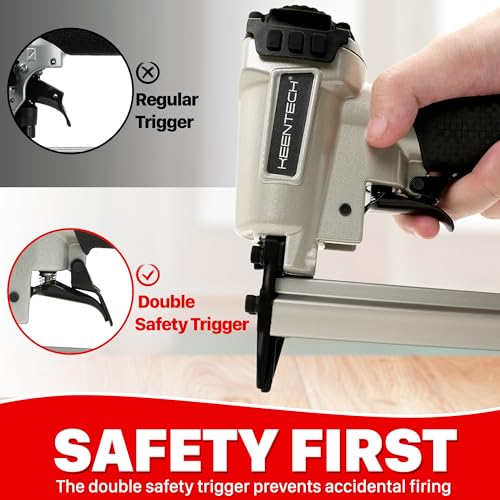KEENTECH Pneumatic Staple Gun 21 Gauge, Air Upholstery Stapler with 3000pcs 1/2" Crown Staples 1/4"-5/8", Ready-to-Use Pneumatic Nail Gun Tool Set with Safety Trigger for Wood Furniture Fabric Leather - Image 5