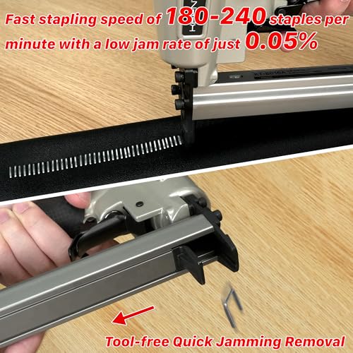 KEENTECH Pneumatic Staple Gun 21 Gauge, Air Upholstery Stapler with 3000pcs 1/2" Crown Staples 1/4"-5/8", Ready-to-Use Pneumatic Nail Gun Tool Set with Safety Trigger for Wood Furniture Fabric Leather - Image 4