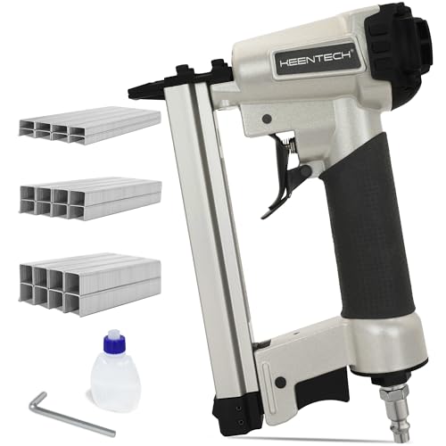 KEENTECH Pneumatic Staple Gun 21 Gauge, Air Upholstery Stapler with 3000pcs 1/2" Crown Staples 1/4"-5/8", Ready-to-Use Pneumatic Nail Gun Tool Set with Safety Trigger for Wood Furniture Fabric Leather - Image 1