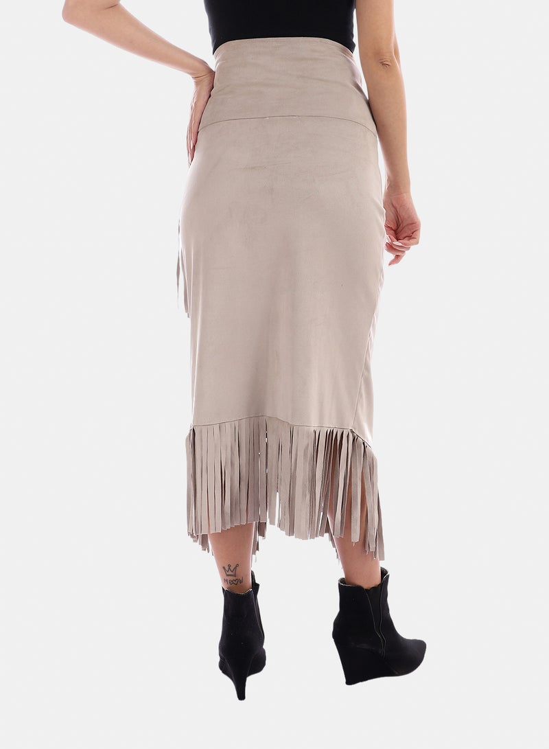 belle High Waist Front Slit Skirt With Fringe - Image 1