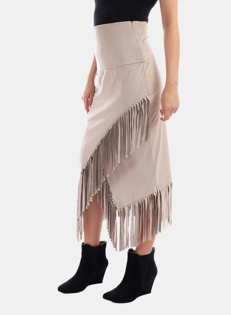 belle High Waist Front Slit Skirt With Fringe - Image 4