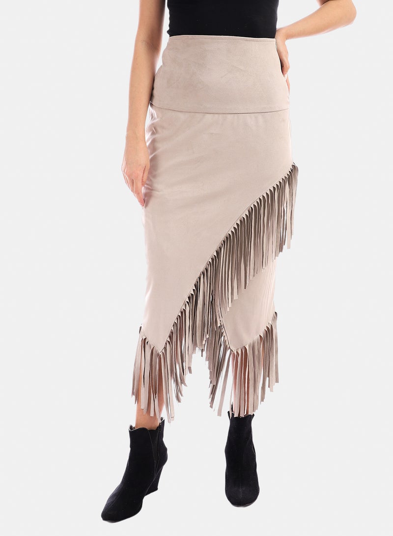 belle High Waist Front Slit Skirt With Fringe - Image 3