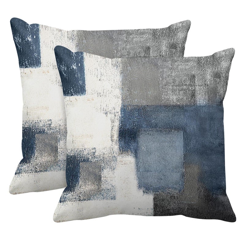 Taysta 2PC Lumbar Decor Throw Pillow Covers Blue and Grey Cushions Rectangle Design Abstract Art Painting Style Modern Contemporary Home Decorative Cushion Pillow Cases 20 x 20 Pillowcases