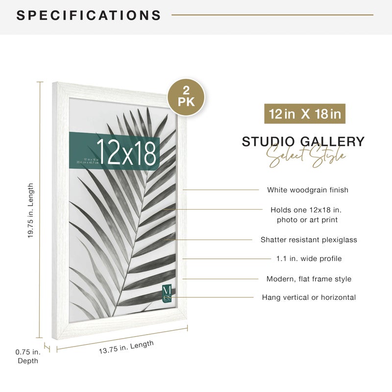 أم سي أس MCS Studio Gallery 12x18 صورة إطار صورة مصورة White Woodgrain Frame للصور الملصقات والمطبوعات الفنية (حزمة) - Image 4