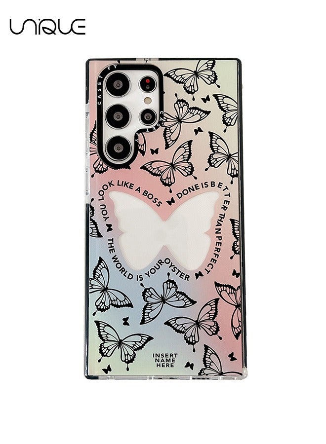 يونيك متوافق مع جراب هاتف سامسونج جالاكسي S24 الترا - جراب هاتف فراشة أسود متدرج - جراب هاتف فائق النحافة مقاوم للصدمات من مادة TPU - Image 1