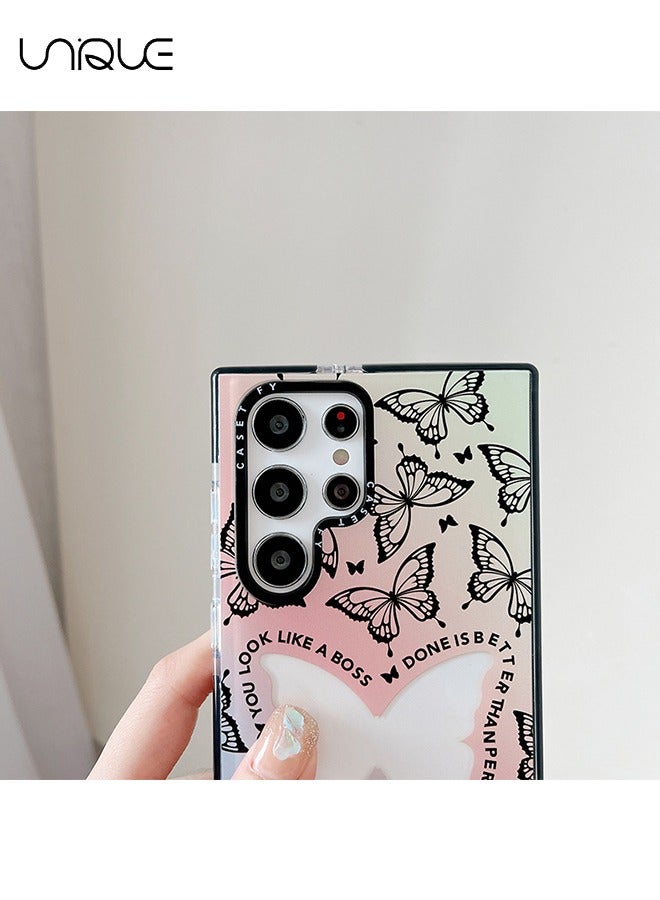 يونيك متوافق مع جراب هاتف سامسونج جالاكسي S24 الترا - جراب هاتف فراشة أسود متدرج - جراب هاتف فائق النحافة مقاوم للصدمات من مادة TPU - Image 2