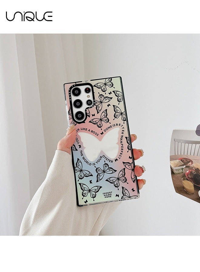 يونيك متوافق مع جراب هاتف سامسونج جالاكسي S24 الترا - جراب هاتف فراشة أسود متدرج - جراب هاتف فائق النحافة مقاوم للصدمات من مادة TPU - Image 3