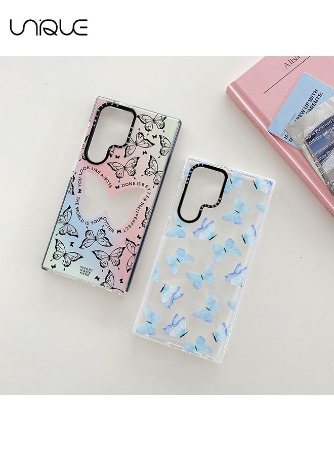 يونيك متوافق مع جراب هاتف سامسونج جالاكسي S24 الترا - جراب هاتف فراشة أسود متدرج - جراب هاتف فائق النحافة مقاوم للصدمات من مادة TPU - Image 4