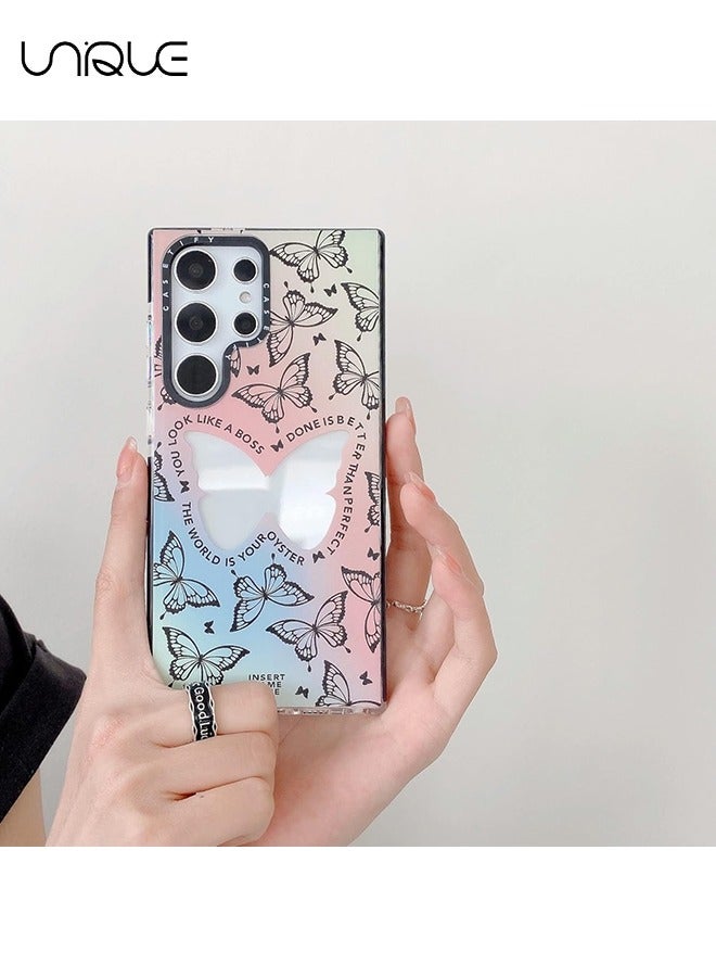 يونيك متوافق مع جراب هاتف سامسونج جالاكسي S24 الترا - جراب هاتف فراشة أسود متدرج - جراب هاتف فائق النحافة مقاوم للصدمات من مادة TPU - Image 5