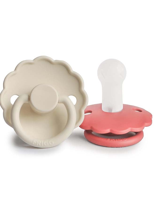 FRIGG Daisy Silicone Baby Pacifier 0-6M 2-Pack Cream/Poppy - Size 1 - Image 1