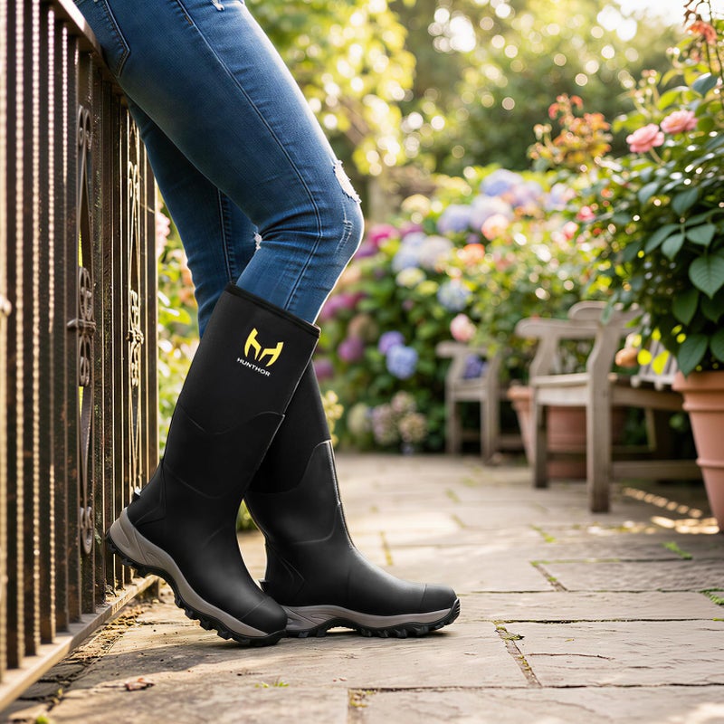 Hunthor Rubber Boots for Women with Steel Shank, Waterproof 6mm Neoprene Rain Boots for Hunting, Outdoor Work Black size 9 - Image 2