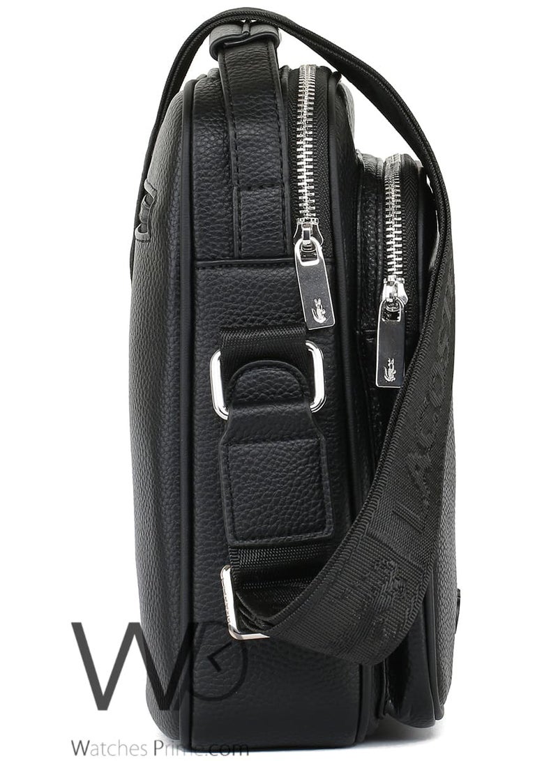 Lacoste Crossbody Shoulder Messenger Black Leather Bag