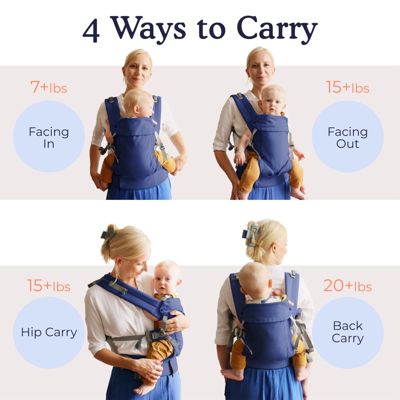 Beco Gemini 2.0 Baby Carrier Newborn to Toddler with M-Cloudâ„¢ Support - 4-Position Ergonomic Baby Carriers, Certified Hip-Healthy Newborn Carrier, Fully Adjustable to Fit All Parents (7â€“35 lbs) - Blue - Image 3