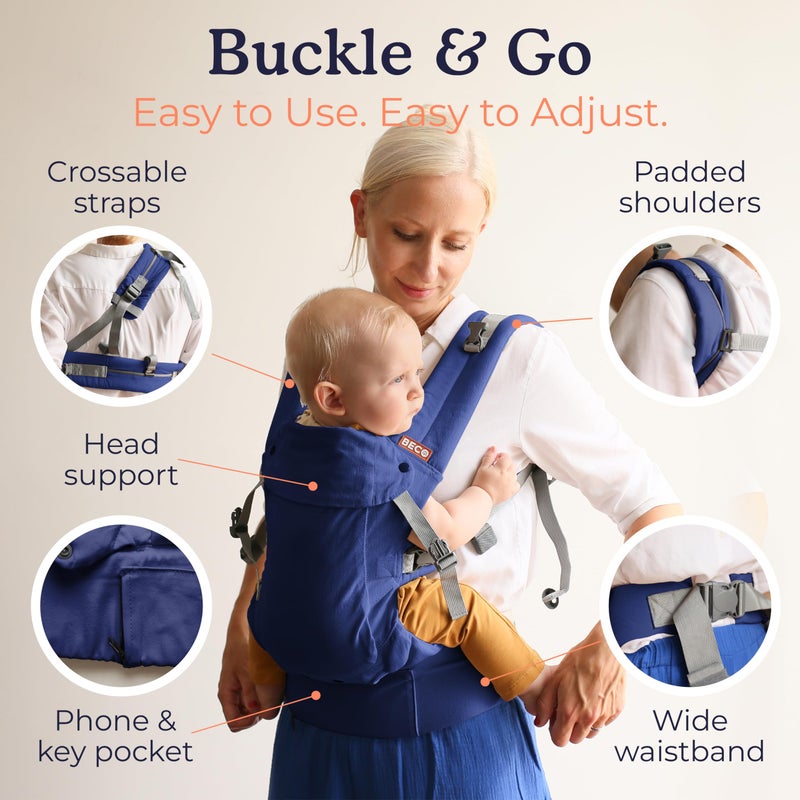Beco Gemini 2.0 Baby Carrier Newborn to Toddler with M-Cloudâ„¢ Support - 4-Position Ergonomic Baby Carriers, Certified Hip-Healthy Newborn Carrier, Fully Adjustable to Fit All Parents (7â€“35 lbs) - Blue - Image 5