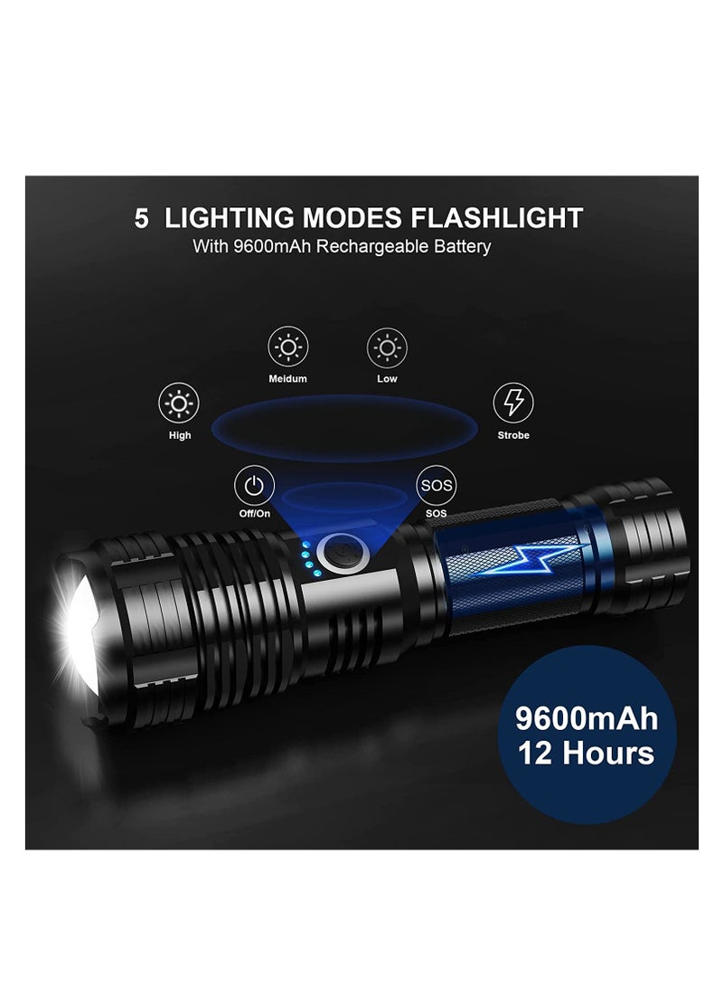 مجموعة من 7 قطع، مصباح يدوي خارجي مخصص LED عالي اللومن قابل لإعادة الشحن، XHP70.2 فائق السطوع ببطارية مزدوجة 18650 + 26650، مصباح طوارئ للتخييم والمشي لمسافات طويلة، مصباح يدوي يعمل بالبطارية، أداة إضاءة خارجية مقاومة للماء IPX5 مناسبة للتخييم في حالات الطوارئ والمشي لمسافات طويلة، بطاريات مزدوجة تلبي الاحتياجات اليومية - Image 5