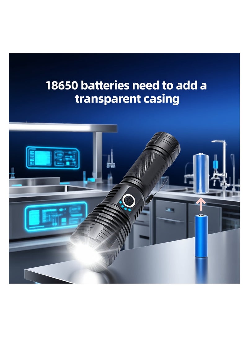 LED High Lumens Rechargeable Flashlight XHP70.2, Super Bright Tactical Torch with Dual Battery 18650 & 26650, IPX5 Waterproof, Power Indicator, Outdoor Emergency Flashlight for Camping, Hiking, Adventure - Image 2