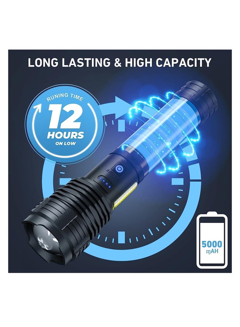 LED High Lumens Rechargeable Flashlight XHP70.2, Super Bright Tactical Torch with Dual Battery 18650 & 26650, IPX5 Waterproof, Power Indicator, Outdoor Emergency Flashlight for Camping, Hiking, Adventure - Image 3