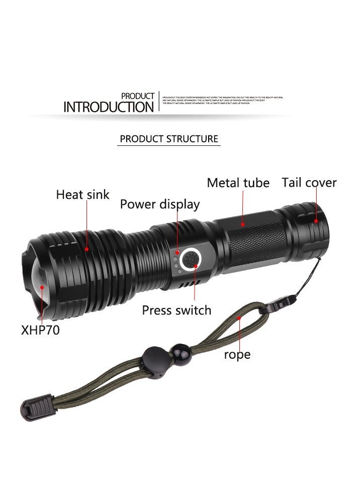 LED High Lumens Rechargeable Flashlight XHP70.2, Super Bright Tactical Torch with Dual Battery 18650 & 26650, IPX5 Waterproof, Power Indicator, Outdoor Emergency Flashlight for Camping, Hiking, Adventure - Image 5