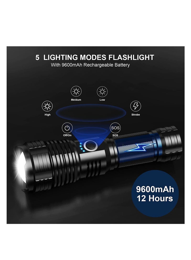 High Power Rechargeable LED Flashlight with Large Capacity Battery, Zoomable 5 Modes Waterproof Torch for Camping Outdoor Emergency - Image 4