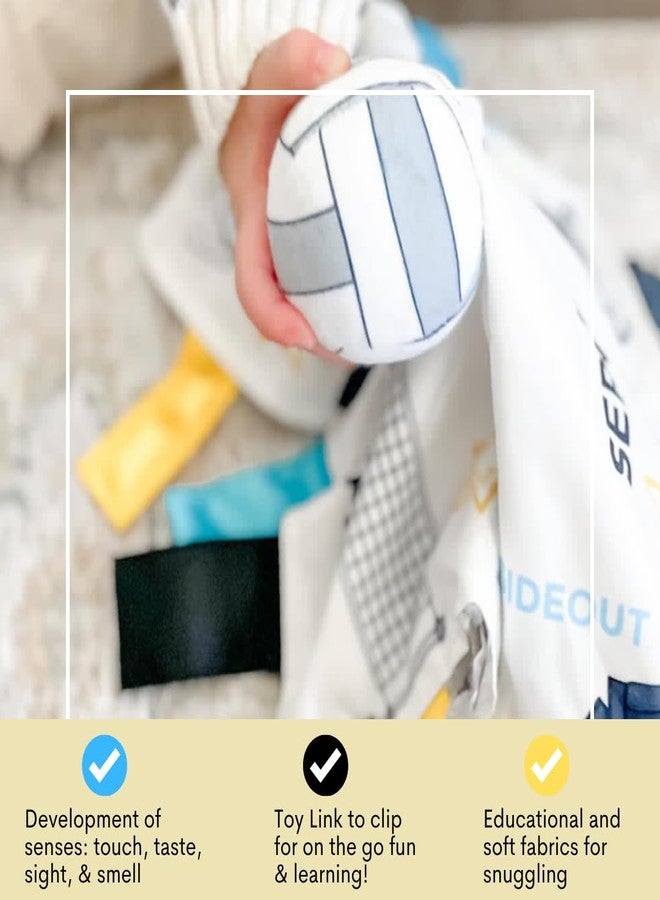 The Learning Lovey Baby Jack & Co 10x10 Volleyball Sports Sensory Plush Blanket - Tag Toys for Babies - Learn Shapes, Letters & Colors - Perfect Baby Toy & Stroller Clip - Image 5