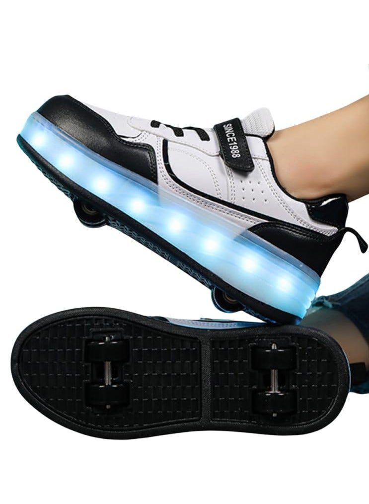 LITTLE ROCKZ Kids Four Wheel Roller Shoes Rechargeable LED Flash Light Sneaker Skate Heelys Shoes Black - Image 2