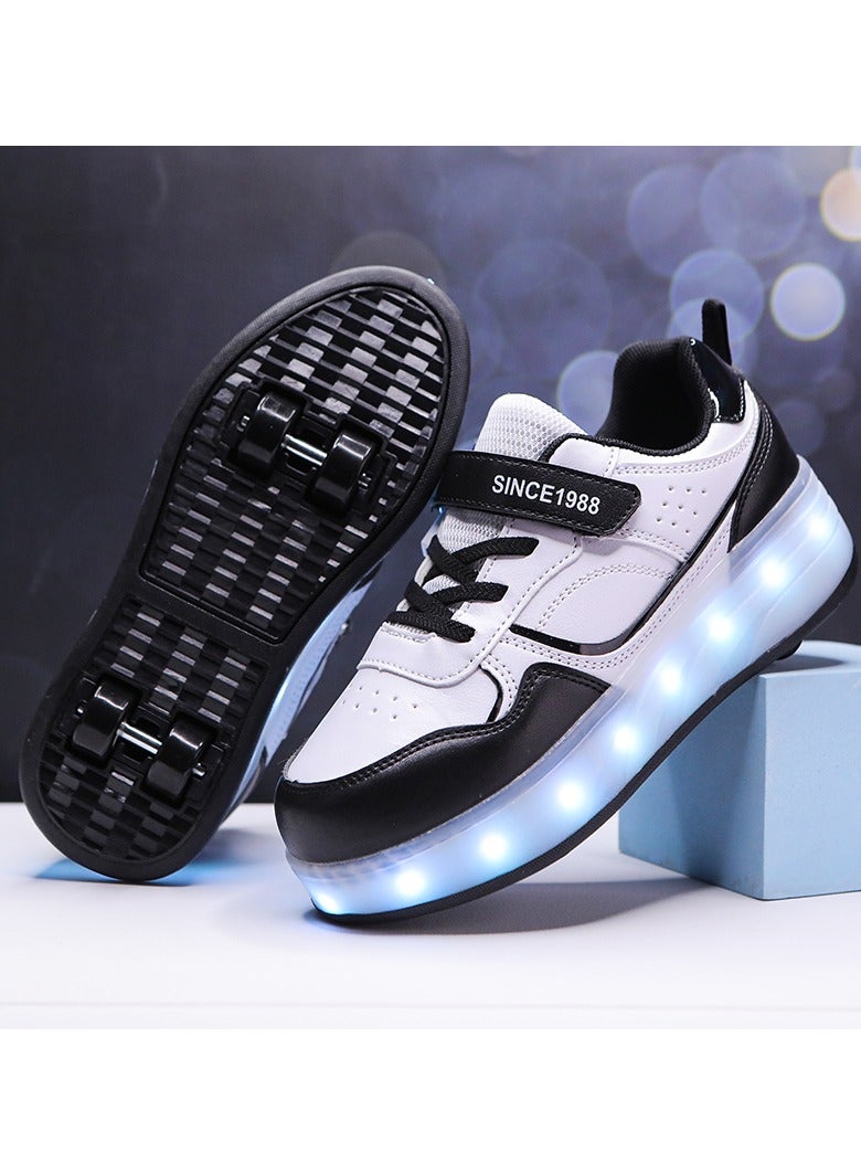 LITTLE ROCKZ Kids Four Wheel Roller Shoes Rechargeable LED Flash Light Sneaker Skate Heelys Shoes Black - Image 3