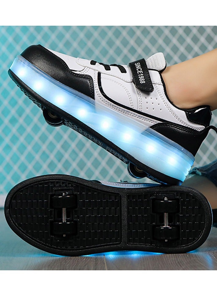 LITTLE ROCKZ Kids Four Wheel Roller Shoes Rechargeable LED Flash Light Sneaker Skate Heelys Shoes Black - Image 4