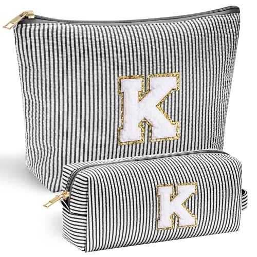 YOOLIFE Gifts for Teen Girls - Personalized Initial Cosmetic Makeup Pouch | Travel Bag | Black - Image 1