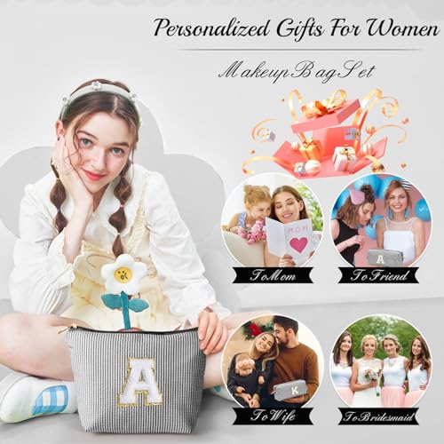 YOOLIFE Gifts for Teen Girls - Personalized Initial Cosmetic Makeup Pouch | Travel Bag | Black - Image 3