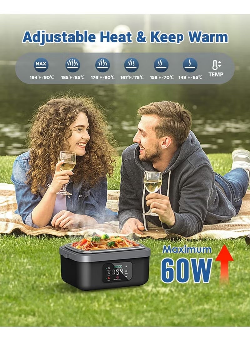BlueFire 8000mAh Rechargeable Electric Lunch Box for Adults – 60W Fast Self-Heating Portable Food Warmer with Smart Timer, Adjustable Temperature, Delay Start & Auto Keep-Warm | 1L Stainless Steel Container, Cordless Meal Heater with Insulated Bag for Office, Car, Travel, Worksites & Outdoor Use - Image 3