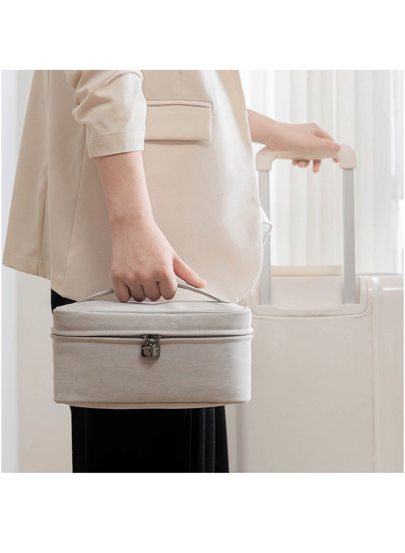 Large Capacity Cosmetic Bag Leather Cosmetic Bag Toiletry Bag Portable Cosmetic Storage Bag Travel Cosmetic Bag for Women and Men (Grey) - Image 5