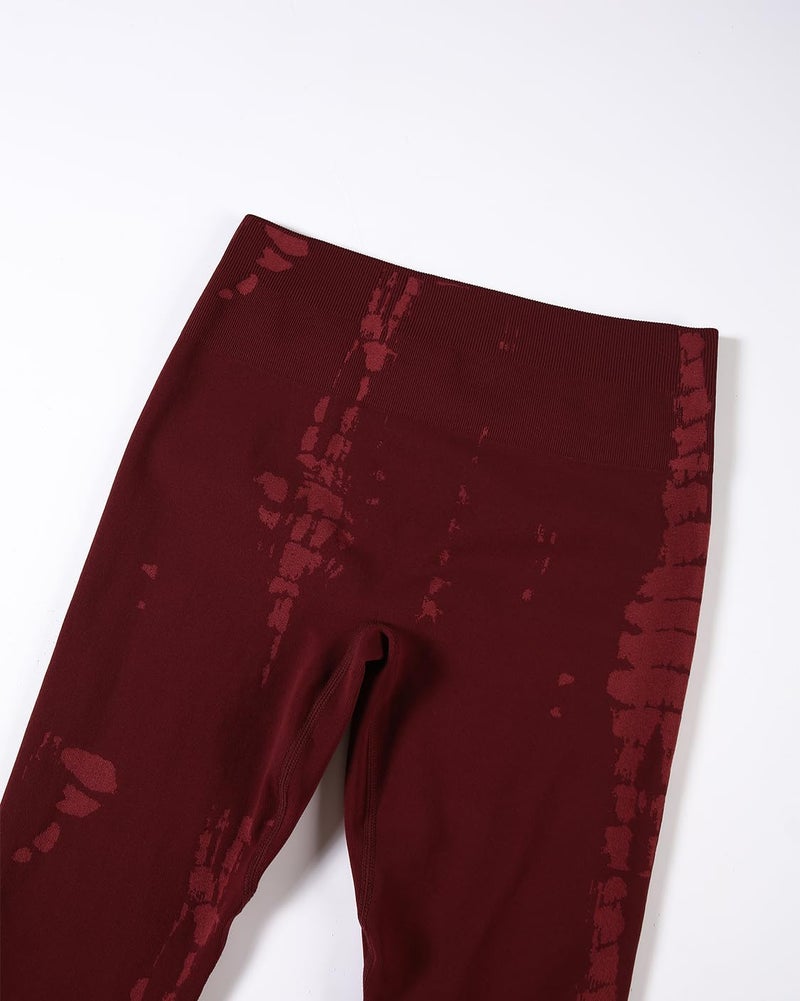 AUROLA Serpent Snake Seamless Scrunch Workout Leggings for Women,Girls Squat Proof Ribbed Thick Active Gym Pants,Burgundy,XL - Image 2
