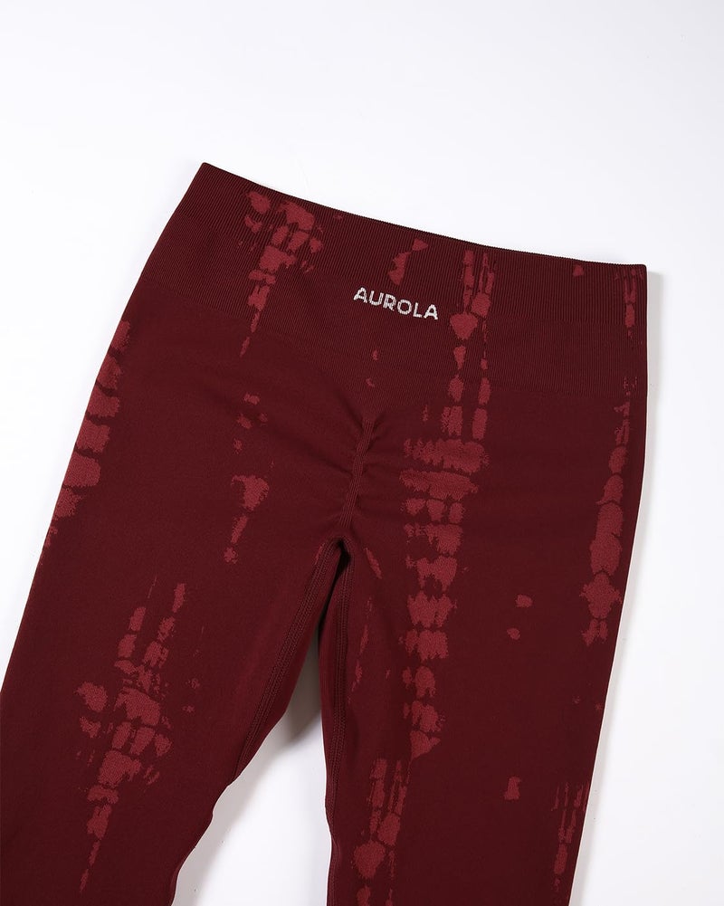 AUROLA Serpent Snake Seamless Scrunch Workout Leggings for Women,Girls Squat Proof Ribbed Thick Active Gym Pants,Burgundy,XL - Image 3