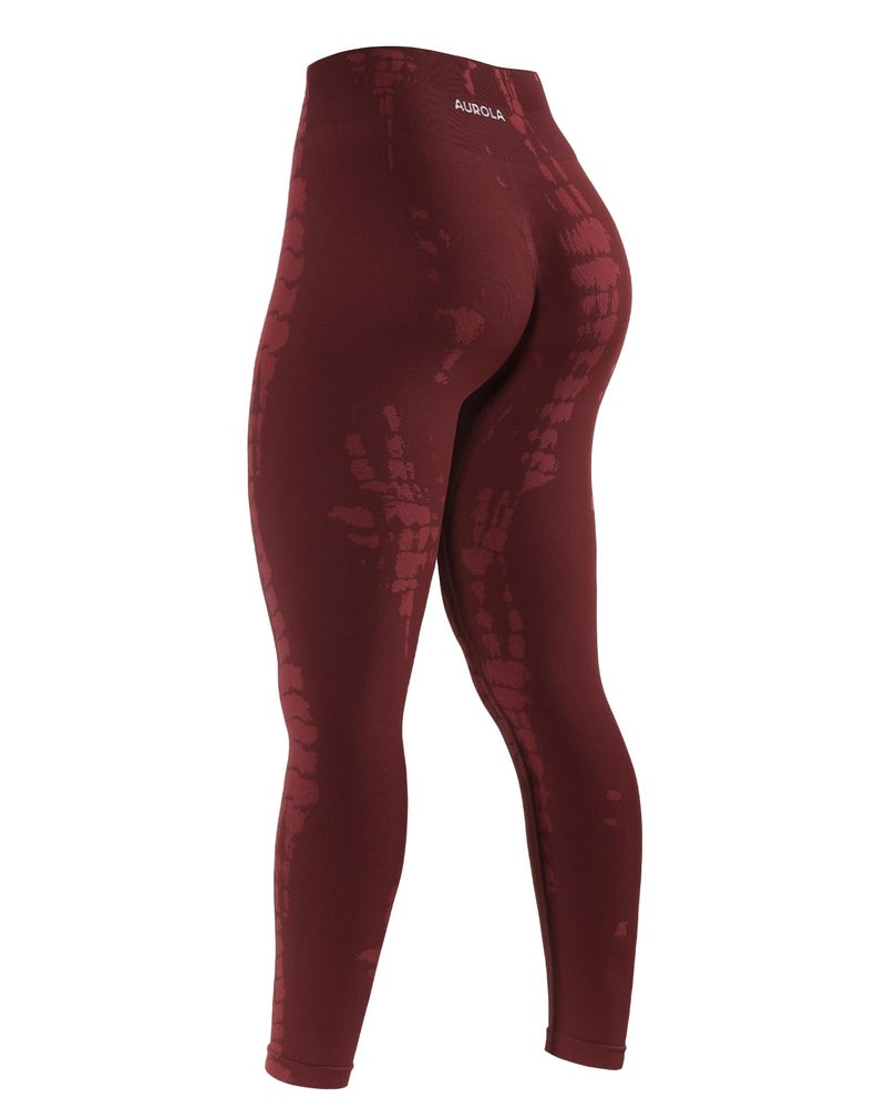 AUROLA Serpent Snake Seamless Scrunch Workout Leggings for Women,Girls Squat Proof Ribbed Thick Active Gym Pants,Burgundy,XL - Image 1