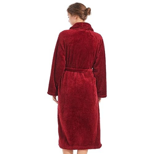 Inner Wish Womens Plush Fleece Robe, Cozy Warm Bathrobe Fuzzy Female Spa Robe With Pockets, BURGUNDY,2XL/3XL - Image 3