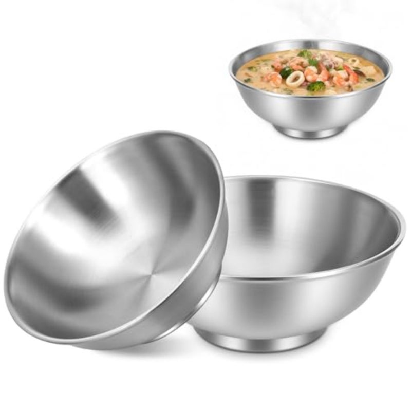 2 Pcs Large Soup Bowls 56 Oz Salad Bowl, Brushed SUS304 Stainless Steel Bowls, Large Double Walled Insulated Ramen Bowl, Silver Soup Noodle ServingBowl for Pasta Fruit Ice Cream Dishwasher Safe - Image 1