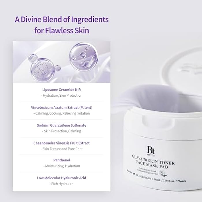 BENTON Guava 70 Skin Toner Face Mask Pad Moisturizer Hyaluronic Acid Soothing Calming Relief Pore Care for Dry Sensitive, All Skin Types Dewy Luminous Skin, Non-Drying Toner Pads, Korean Skin Care - Image 4