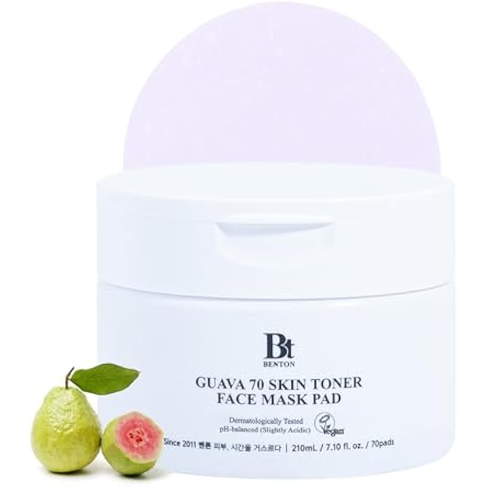 BENTON Guava 70 Skin Toner Face Mask Pad Moisturizer Hyaluronic Acid Soothing Calming Relief Pore Care for Dry Sensitive, All Skin Types Dewy Luminous Skin, Non-Drying Toner Pads, Korean Skin Care - Image 1