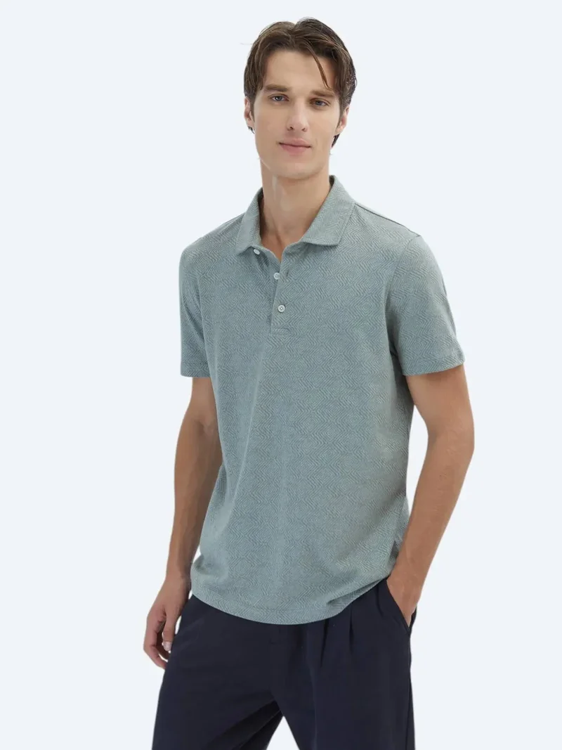 كيب تيشيرت قطني مخلوط بياقة بولو بنقشة كاكي