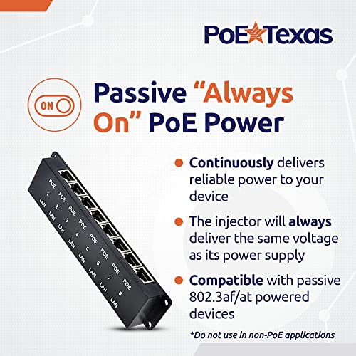 PoE Texas 8 Port Injector - 10/100 Passive Power Over Ethernet With 48V 60W UL Power Supply - 802.3af for VoIP Phones, WiFi Access Points, IP Cameras - Add to A Non-PoE Switch - Image 5