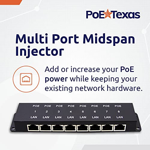 PoE Texas 8 Port Injector - 10/100 Passive Power Over Ethernet With 48V 60W UL Power Supply - 802.3af for VoIP Phones, WiFi Access Points, IP Cameras - Add to A Non-PoE Switch - Image 2