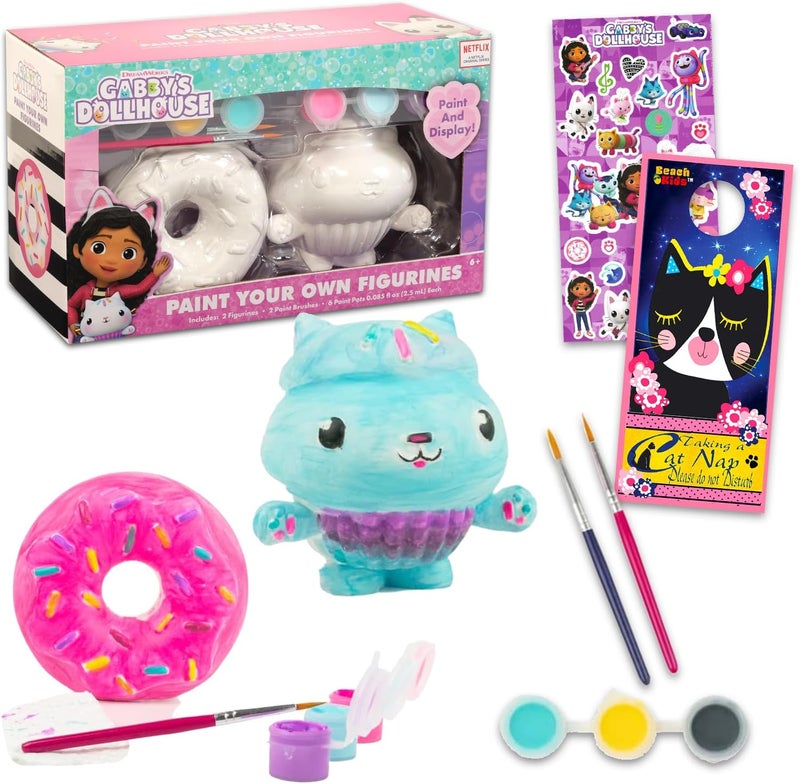 DreamWorks DreamWorks Gabbys Dollhouse Paint Your Own Figurines Set  Bundle with DIY Gabbys Dollhouse Painting Set Plus Stickers More  Gabbys Dollhouse Painting Kit for Kids - Image 1