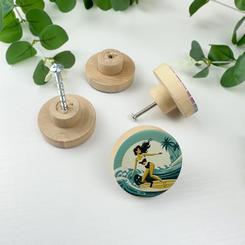 Lasyman 8Pack18 Wooden Beach Cabinet Knob Round Unique Surf Ocean Theme Kitchen Wardrobe Cupboard Furniture Dresser Drawer Knobs Handles or Pulls - Image 3