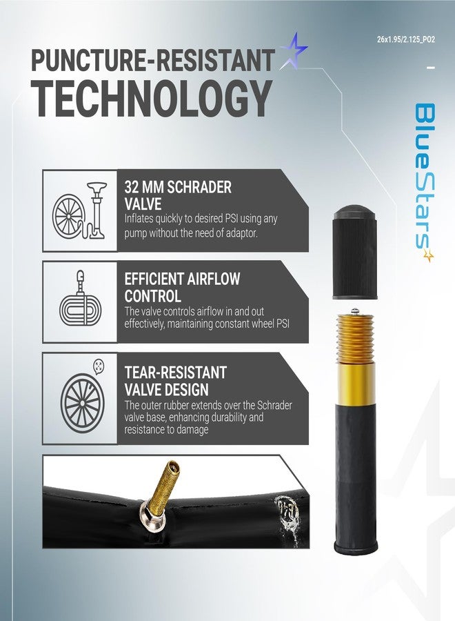 BlueStars 2 Packs Bike Inner Tubes for 26 X 1.75/1.95/2.10/2.125in Bicycle Tires with Schrader Valve - Thick Butyl Rubber Tubes for Mountain, Trail, Cruisers, MTB, Gravel, Enduro, Downhill, City Bikes - Image 5