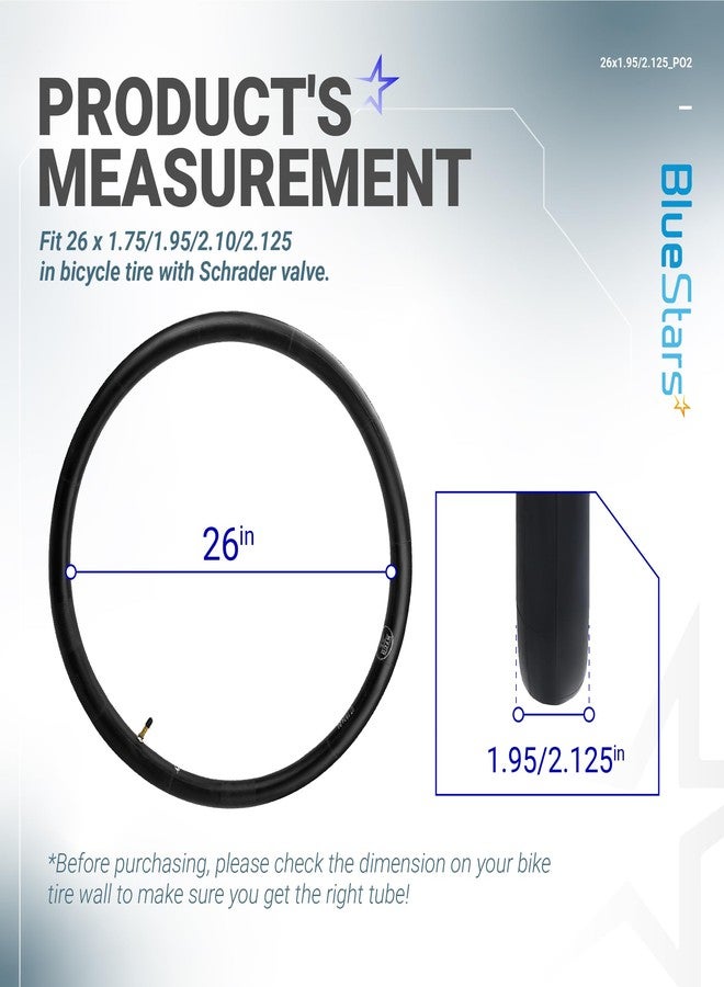 BlueStars 2 Packs Bike Inner Tubes for 26 X 1.75/1.95/2.10/2.125in Bicycle Tires with Schrader Valve - Thick Butyl Rubber Tubes for Mountain, Trail, Cruisers, MTB, Gravel, Enduro, Downhill, City Bikes - Image 2