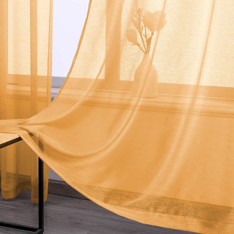 DONREN Gold Yellow Textured Sheer Curtains 96 Inches Long for Living Room Luxury Look Bedroom Grommet Voile Drapes 2 Panels - Image 2